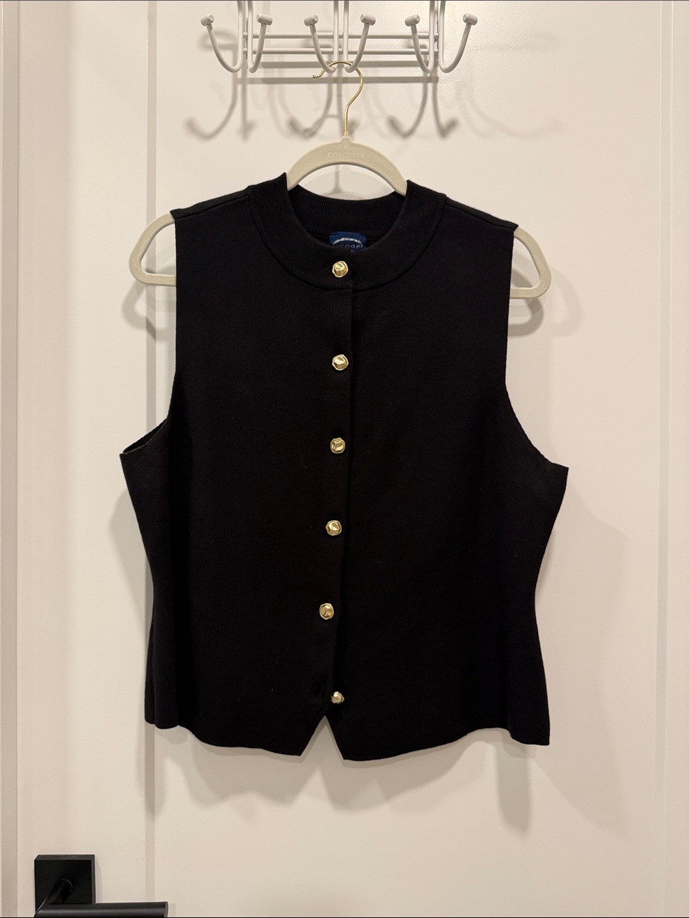 Sleeveless Black Knit Tank with Gold Buttons